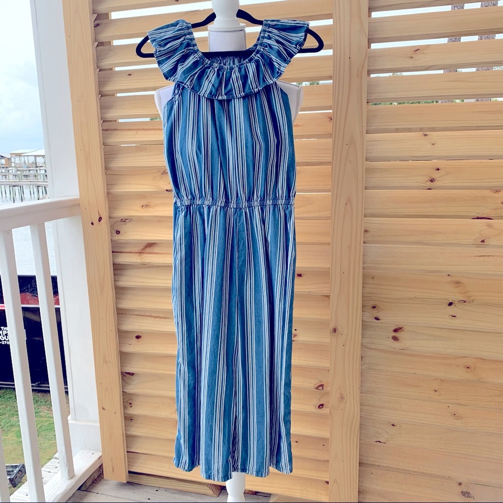 🏷️ Girls Plus Striped Ruffle Wide Leg Romper L 10-12 - Picture 1 of 8